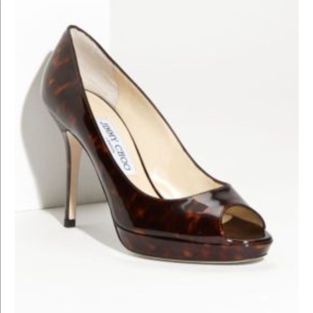 Stunning Jimmy Choo tortoise peep toe pumps Sz38.5